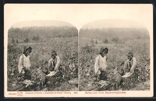 Stereo-AK Drei afrikanische Buben bei der Ruhepause vom Baumwollpflücken