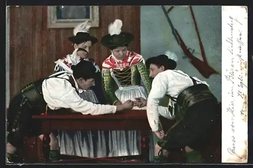 AK Bayern in Tracht beim Fingerhakeln