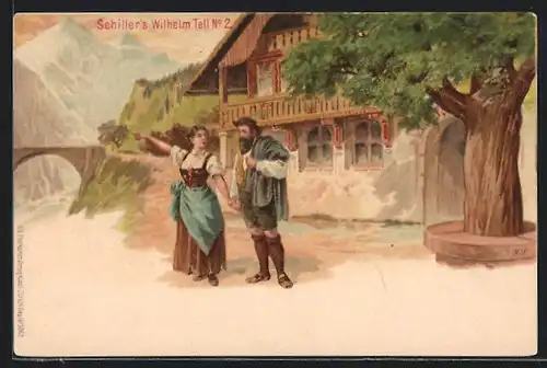 Lithographie Schiller`s Wilhelm Tell Nr. 2: Sieh vorwärts, Werner, und nicht hinter Dich!