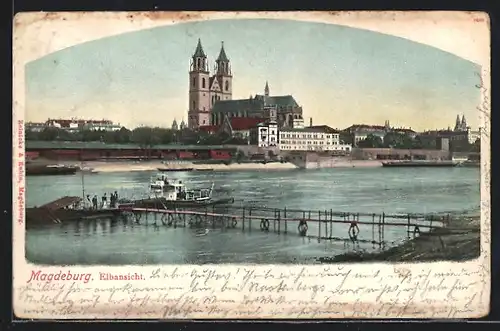 AK Magdeburg, Blick vom Elbufer auf den Dom