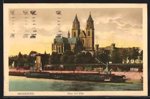 AK Magdeburg, Dom von der Elbe aus gesehen