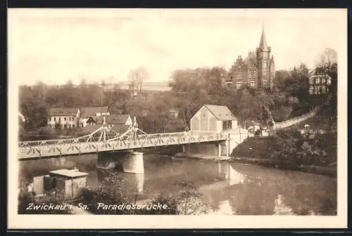 AK Zwickau /Sachsen, Paradiesbrücke aus der Vogelschau