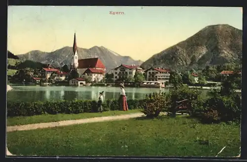 AK Egern, Teilansicht mit Kirche