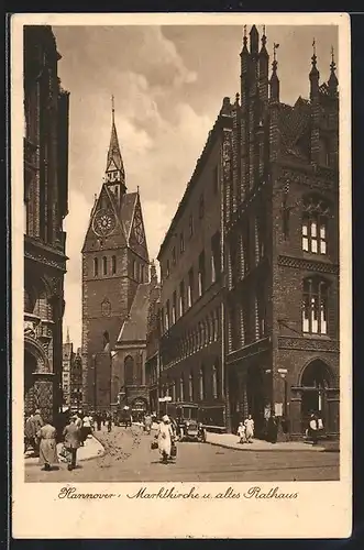 AK Hannover, Blick in die Marktstrasse mit Marktkirche u. altem Rathaus