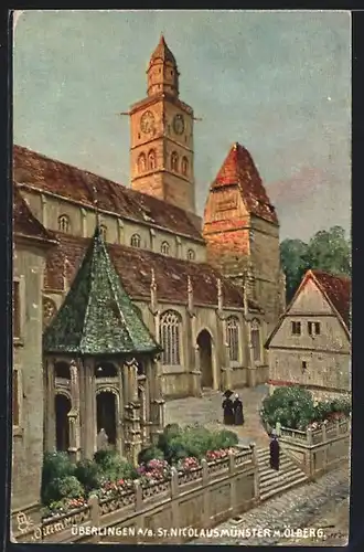 AK Überlingen a. B., St. Nicolausmünster mit Ölberg