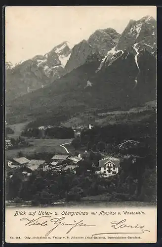 AK Untergrainau, Totale mit Obergrainau und Alpspitze