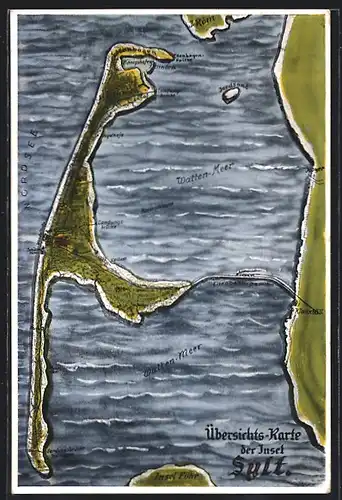 AK Sylt, Landkarte mit Insel und Nordsee
