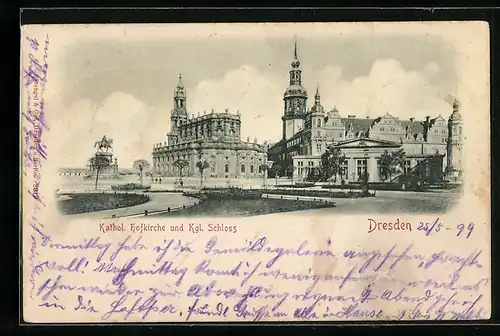 Relief-AK Dresden, Katholische Hofkirche und Königliches Schloss