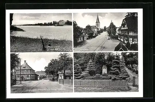 AK Diersheim, Strassenpartie mit Kirche, Am Rhein, Kriegerdenkmal