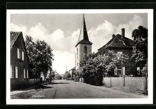 AK Diersheim, Strassenpartie mit Blick zur Kirche