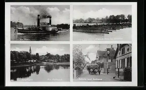 AK Greffern, Am Rossbach, Rheinbrücke, Schule und Rathaus, 