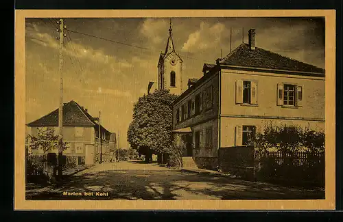 AK Marlen bei Kehl, Ortspartie mit Kirche
