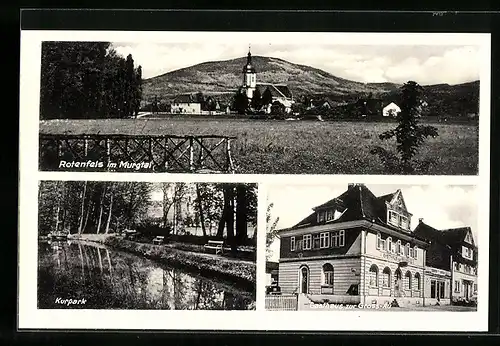AK Rotenfels / Murgtal, Ortsansicht mit Kirche, Kurpark, Gasthaus zur Gross-Au