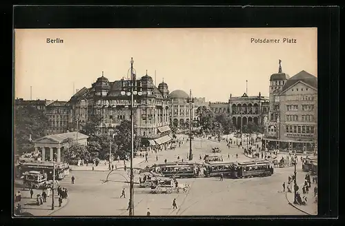 AK Berlin-Tiergarten, Potsdamer Platz mit Strassenbahn