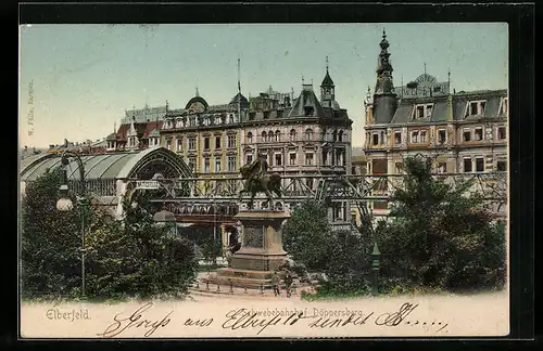 AK Elberfeld, Schwebebahnhof Döppersberg mit Schwebebahn