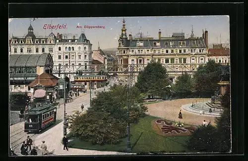 AK Elberfeld, Ansicht am Döppersberg mit Schwebebahn und Strassenbahn