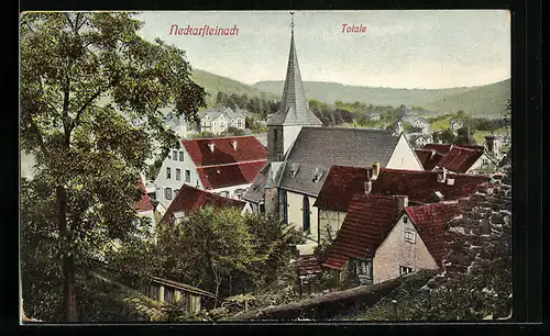 AK Neckarsteinach, Ortspartie mit Kirche