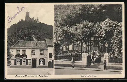 AK Bad Godesberg, Aennchen-Haus, das Gasthaus Godesberg mit Blick zur Burg