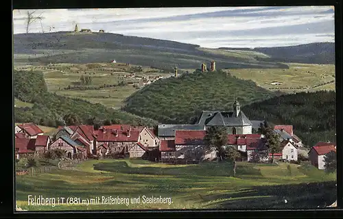 AK Feldberg i. T., Ortsansicht mit Reifenberg u. Seelenberg