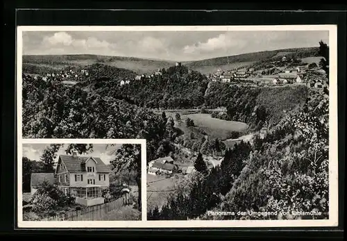 AK Neuweilnau / Taunus, Gaststätte und Pension Erbismühle, Panorama der Umgebung der Erbismühle