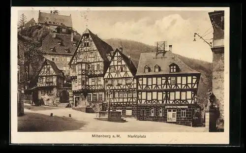 AK Miltenberg a. M., Marktplatz mit Fachwerkhäusern