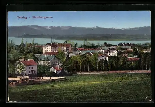 AK Tutzing, Ortsansicht und Starnberger See aus der Vogelschau