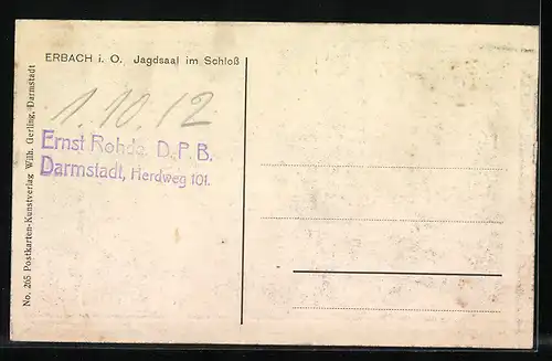 AK Erbach i. O., Jagdsaal im Schloss