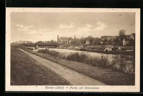 AK Verden / Aller, Ortspartie mit Allerbrücke