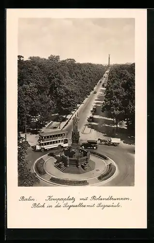 AK Berlin-Tiergarten, Kemperplatz mit Rolandbrunnen, Blick in die Siegesallee mit Siegessäule