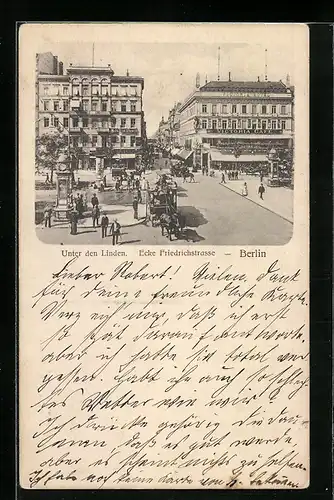 AK Berlin, Unter den Linden Ecke Friedrichstrasse