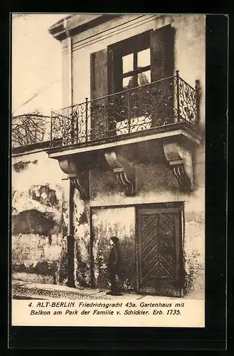 AK Berlin, Gartenhaus mit Balkon am Park der Familie v. Schickler, Friedrichsgracht 45 a