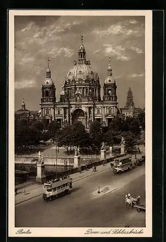 AK Berlin, Dom und Schlossbrücke mit Bussen