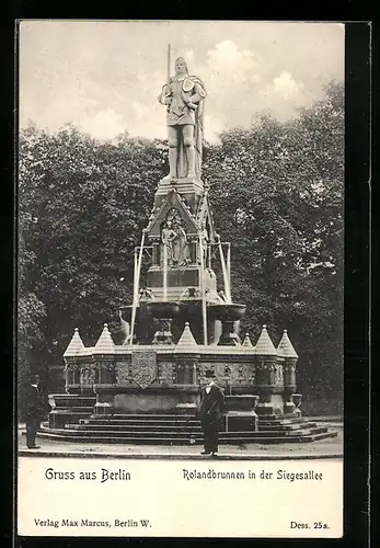 AK Berlin, Passanten am Rolandbrunnen, Kemperplatz