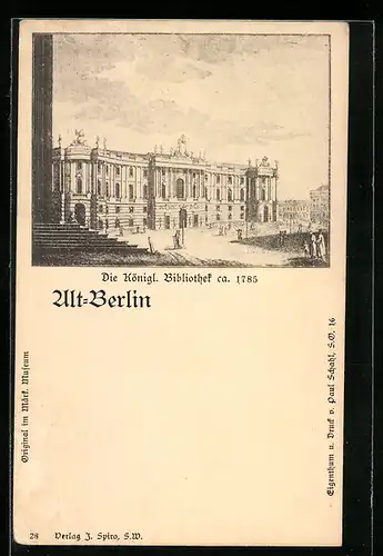 AK Alt-Berlin, Königliche Bibliothek im Jahre 1785