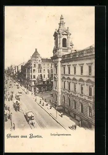 AK Berlin, Leipzigerstrasse Ecke Mauerstrasse, Pferdebahn