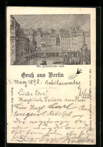 AK Alt-Berlin, Fischerbrücke im Jahre 1830