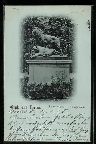 AK Berlin-Tiergarten, Löwengruppe im Thiergarten
