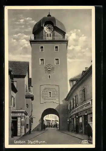 AK Leoben, Strasse unter dem Stadtturm