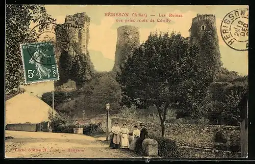 AK Hèrisson, Les Ruines vue prise route de Cèrilly