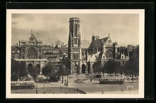 AK Paris, Strassenbahn bei Église St-Germain-l`Auxerrois