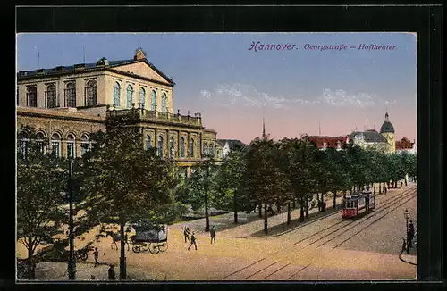 AK Hannover, Strassenbahn in der Georgstrasse vor dem Hoftheater