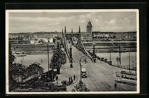 AK Mannheim, Strassenbahn an der Neckarbrücke