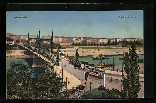 AK Mannheim, Strassenbahn an der Friedrichbrücke