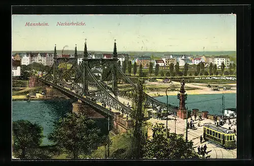 AK Mannheim, Strassenbahn an der Neckarbrücke