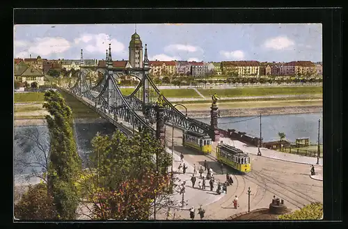 AK Mannheim, Neckarbrücke, Strassenbahn