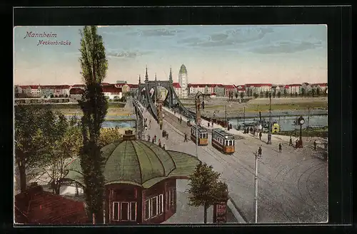 AK Mannheim, Strassenbahnen auf der Neckarbrücke