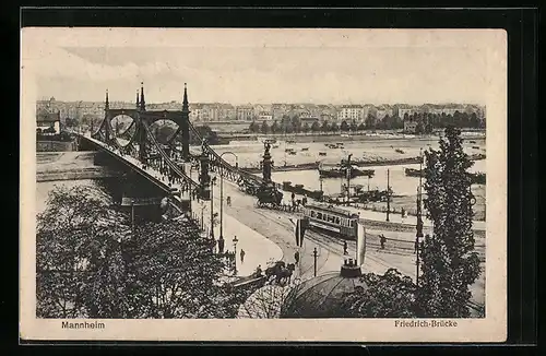 AK Mannheim, Friedrich-Brücke mit Strassenbahn