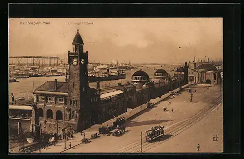 AK Hamburg-St. Pauli, Landungs-Brücke und Elbtunneleingang