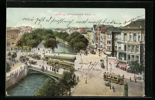 AK Berlin, Strassenbahnen auf der Potsdamer Brücke