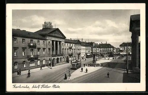 AK Karlsruhe, Platz, Strassenbahn